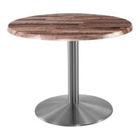 Holland Bar Stool EnduroTop 30" Round Rustic Indoor / Outdoor Standard Height Table with Stainless Steel Base