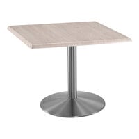 Holland Bar Stool EnduroTop 30" x 30" Square White Ash Indoor / Outdoor Standard Height Table with Stainless Steel Base