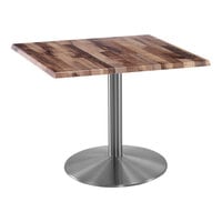 Holland Bar Stool EnduroTop 30" x 30" Square Rustic Indoor / Outdoor Standard Height Table with Stainless Steel Base