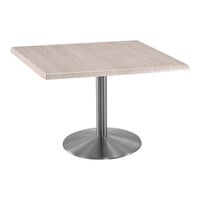 Holland Bar Stool EnduroTop 36" x 36" Square White Ash Indoor / Outdoor Standard Height Table with Stainless Steel Base