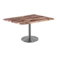 Holland Bar Stool EnduroTop 30" x 48" Rectangular Rustic Indoor / Outdoor Standard Height Table with Stainless Steel Base
