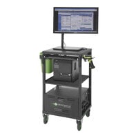 Newcastle Systems EC380-LI EcoCart 20" x 21 3/4" x 43" Black Compact Powered Mobile Work Station with Fixed LiFePO4 Battery, Charging Station, Power Strip, Cord Holder, and Waste Basket - 100 Ah