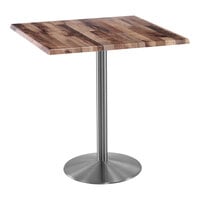 Holland Bar Stool EnduroTop 36" x 36" Square Rustic Indoor / Outdoor Bar Height Table with Stainless Steel Base