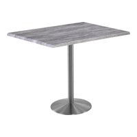 Holland Bar Stool EnduroTop 30" x 48" Rectangular Greystone Indoor / Outdoor Bar Height Table with Stainless Steel Base