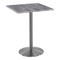 Holland Bar Stool EnduroTop 30" x 30" Square Greystone Indoor / Outdoor Bar Height Table with Stainless Steel Base