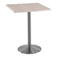 Holland Bar Stool EnduroTop 30" x 30" Square White Ash Indoor / Outdoor Bar Height Table with Stainless Steel Base