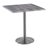 Holland Bar Stool EnduroTop 36" x 36" Square Greystone Indoor / Outdoor Bar Height Table with Stainless Steel Base