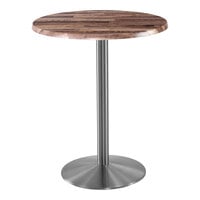 Holland Bar Stool EnduroTop 30" Round Rustic Indoor / Outdoor Bar Height Table with Stainless Steel Base