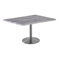 Holland Bar Stool EnduroTop 30" x 48" Rectangular Greystone Indoor / Outdoor Standard Height Table with Stainless Steel Base