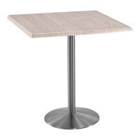 Holland Bar Stool EnduroTop 36" x 36" Square White Ash Greystone Indoor / Outdoor Bar Height Table with Stainless Steel Base
