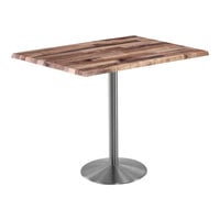 Holland Bar Stool EnduroTop 30" x 48" Rectangular Rustic Indoor / Outdoor Bar Height Table with Stainless Steel Base
