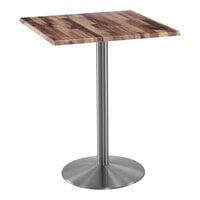 Holland Bar Stool EnduroTop 30" x 30" Square Rustic Indoor / Outdoor Bar Height Table with Stainless Steel Base