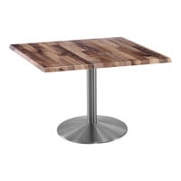 Holland Bar Stool EnduroTop 36" x 36" Square Rustic Indoor / Outdoor Standard Height Table with Stainless Steel Base