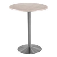 Holland Bar Stool EnduroTop 30" Round White Ash Indoor / Outdoor Bar Height Table with Stainless Steel Base