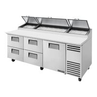 True TPP-AT2-93D-4-HC 93 1/2" Refrigerated Pizza Prep Table with Four Drawers and One Door