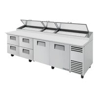 True TPP-AT-119D-4-HC 119 1/4" Refrigerated Pizza Prep Table with Four Drawers and Two Doors