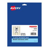 Avery® 1" x 2 5/8" Matte White Easy Peel Permanent Printable Address Label with Metallic Gold Border 06540 - 300/Pack