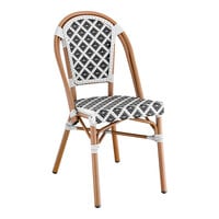 Lancaster Table & Seating Black and White Birdseye Weave Rattan Outdoor Side Chair