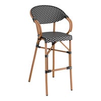 Lancaster Table & Seating Black and White Checkered Weave Rattan Outdoor Arm Barstool