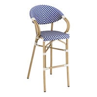 Lancaster Table & Seating Bistro Series Blue and White Teslin Outdoor Arm Barstool