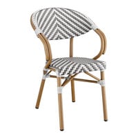 Lancaster Table & Seating Gray and White Chevron Weave Rattan Outdoor Arm Chair