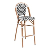 Lancaster Table & Seating Bistro Series Black and White Birdseye Weave Rattan Outdoor Side Barstool