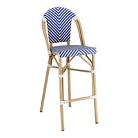 Lancaster Table & Seating Bistro Series Blue and White Teslin Outdoor Side Barstool