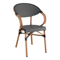 Lancaster Table & Seating Bistro Series Black and White Checkered Weave Rattan Outdoor Arm Chair