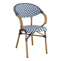 Lancaster Table & Seating Navy and White Chevron Weave Rattan Outdoor Arm Chair