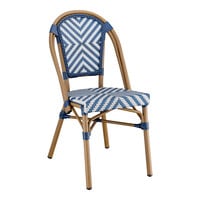 Lancaster Table & Seating Bistro Series Navy and White Chevron Weave Rattan Outdoor Side Chair