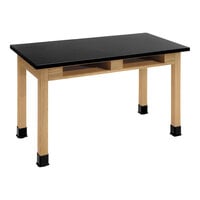 National Public Seating Wood Science Lab Table with Trespa Top and Built-In Book Compartments