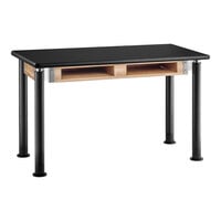 National Public Seating Signature Height Adjustable Science Lab Table with High-Pressure Laminate Top, Black Legs, and Book Compartments
