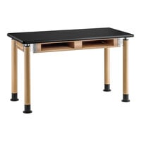 National Public Seating Signature Height Adjustable Science Lab Table with High-Pressure Laminate Top, Oak Legs, and Book Compartments