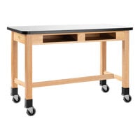 National Public Seating Wood Science Lab Table with Whiteboard Top, Built-In Book Compartments, and Casters