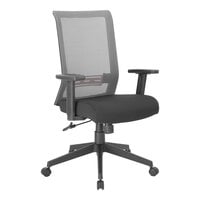 Boss Black / Gray Horizontal Striped Mesh Back Task Chair with Adjustable T-Arms