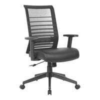 Boss Black Horizontal Striped Mesh Back Task Chair with Antimicrobial Vinyl Seat and Adjustable T-Arms