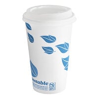 EcoChoice 16 oz. Leaf Print Compostable Paper Hot Cup and PLA Lid - 50/Pack