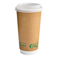 EcoChoice 20 oz. Smooth Double Wall Kraft Compostable Paper Hot Cup and PLA Lid - 50/Pack