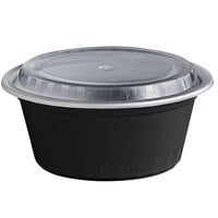 Choice 38 oz. Black Round Microwavable Heavy Weight Container with Lid - 25/Pack