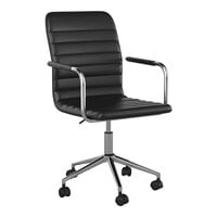 Martha Stewart Taytum Black Faux Leather Swivel Office Chair with Polished Nickel Finish