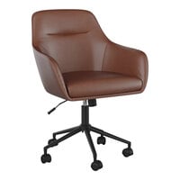 Martha Stewart Rayana Saddle Brown Faux Leather Swivel Office Chair with Oil-Rubbed Bronze Finish
