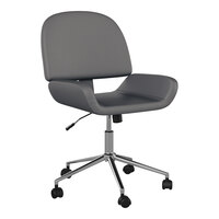 Martha Stewart Tyla Gray Faux Leather Swivel Armless Office Chair with Polished Nickel Finish