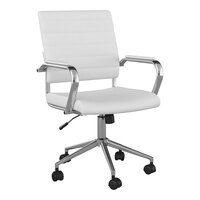 Martha Stewart Piper White Faux Leather Swivel Office Chair with Polished Nickel Finish