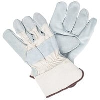 Cordova Tuf-Cor White Canvas Work Gloves with Heavy Side Split Leather Palm Coating and 2 1/2" Rubber Cuffs - Small