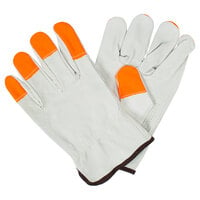 Cordova Standard Grain Cowhide Leather Driver's Gloves with Hi-Vis Orange Fingertips - 12/Pack