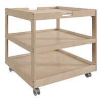Flash Furniture Bright Beginnings 23 1/2" x 26 1/2" Wooden 3-Shelf Square Mobile Storage Cart with Locking Casters