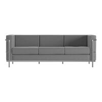 Flash Furniture Hercules Regal Gray Contemporary LeatherSoft 3-Seat Sofa with Stainless Steel Encasing Frame