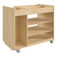 Flash Furniture Bright Beginnings 33" x 31 1/2" Wooden Mobile Storage Cart with 2 Vertical and 6 Horizontal Compartments and Locking Casters