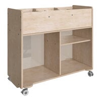 Flash Furniture Bright Beginnings 31 1/2" x 33 1/2" Wooden 6-Compartment Double-Sided Mobile Storage Cart with Clear Back and Locking Casters