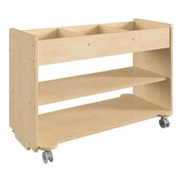 Flash Furniture Bright Beginnings 31" x 24 1/2" Wooden Mobile Storage Cart with 3 Top Cubbies, 2 Lower Shelves, and Locking Casters